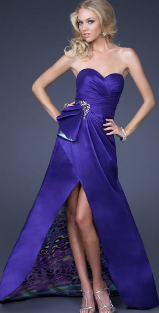 Adorable Dark Blue Side Draped Sweetheart Split Evening Dress With A Train