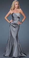 Strapless Mermaid With Side Draped And Pleated Sequins Evening Dress