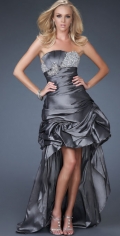 Strapless Beading Scalloped-Edge Neckline With Side Draped And Ruched Ball Gown Cocktail Dress