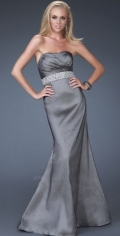 Strapless Cross Pleated Scalloped-Edge Neckline With Beading Waist Evening Dress