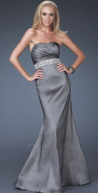 Strapless Cross Pleated Scalloped-Edge Neckline With Beading Waist Evening Dress