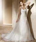 2012 Scoop Neckline Beaded Straps Pleated Style Sweep length A-line Wedding Bridal Gown