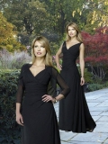 Empire Waist V-neck Puffed Chifon Black Mother of Groom and Bride Dress