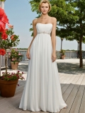 Discount Simple Gentle Strapless Chiffon Pleated Puffed Beach Wedding Dress Under 200