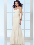 Sweetheart Floor Length White Plicated Chiffon Strapless Discount Beach Wedding Dress