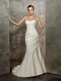 Cheap simple Sweetheart Ruffed Pleated cream satin Mermaid Wedding Dress
