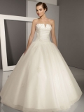 2012 princess Strapless Long Length Beads Working satin faced organza Ball gown Wedding Dress