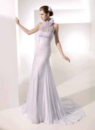 Lovely summer high neck Chiffon Pleated Mermaid Wedding Dress