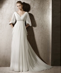 2012 V-neck Off the Shoulder Chiffon 1/2 Sleeves Beach Wedding Dress