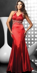 Delicated A Line And Ball Gown Beading Halter And Side Draped Evening Dress