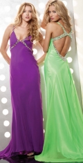 Chiffon Empire Waist Parted V Neckline With Beading Halter Evening Dress