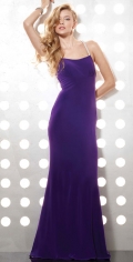 Purple Scoop Neckline Spaghetti Straps With Beadings Elegant Evening Dress