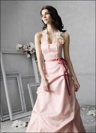 Cheap Pink A-line Strapless Floor length Bridesmaid Dress With Sash Under 100