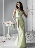 Cheap Green Long length sheath/ column Taffeta sash working Bridesmaid Dress/ wedding party dress
