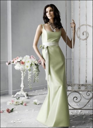 Cheap Green Long length sheath/ column Taffeta sash working Bridesmaid Dress/ wedding party dress