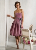 Princess Bowknot Sash Strapless Tea Length sash working puffed cocktail/ Bridesmaid Dress