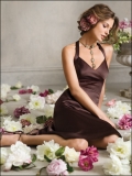 Halter Chocolate Classic Satin V-neck Knee Length Bridesmaid/ evening dress Dress hot sale