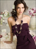 Strapless Vintage Purple layered chiffon Design sash working Bridesmaid Dress/ evening dress Hot Sale