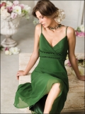 Green V-neck Spaghetti Straps Tea Length Cheap A-line Bridesmaid Dress Hot Sale