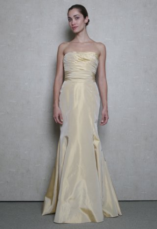 Mermaid/ Trumpet Light Yellow Elastic satin long Bowknot sash Floor length Bridesmaid Dress/ Evening dress
