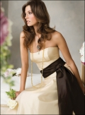 Ivory Strapless A-line Satin Empire Waist Bridesmaid Dress With Black Sash At a Low Price