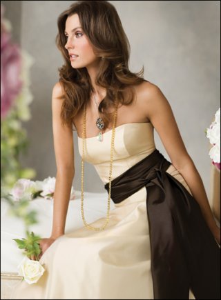 Ivory Strapless A-line Satin Empire Waist Bridesmaid Dress With Black Sash At a Low Price