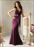 Vintage Purple Halter Sash Design Elastic Satin mermaid Bridesmaid Dress At a Low Price
