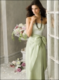 Aqua Bowknot Sash Strapless Empire Waist sheath/ column style Bridesmaid Dress/ wedding party dress At a Low Price
