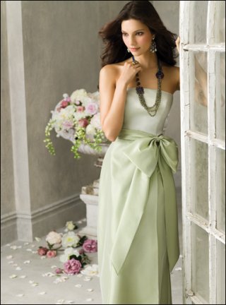 Aqua Bowknot Sash Strapless Empire Waist sheath/ column style Bridesmaid Dress/ wedding party dress At a Low Price