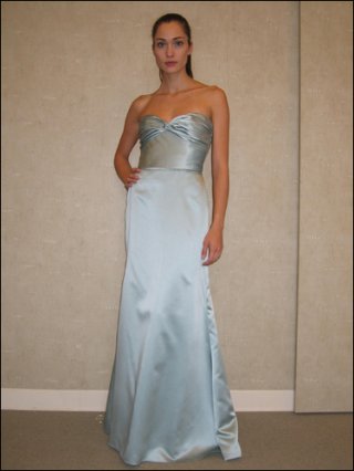 Light Blue Strapless Sweetheart Floor length Satin Bridesmaid Dress Hot Sale