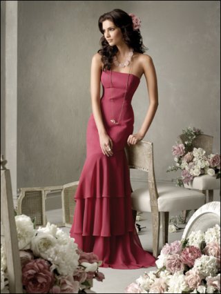 Flat Three Layers Attractive Floor length Mermaid Strapless Design Bridesmaid Dress/ Evenling party dress At a Low Price