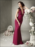 Halter Fushia V-neck Empire Waist Mermaid/ Trumpet Floor length Bridesmaid Dress At a Low Price