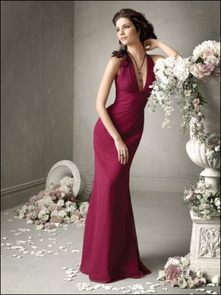 Halter Fushia V-neck Empire Waist Mermaid/ Trumpet Floor length Bridesmaid Dress At a Low Price
