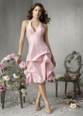 Pink Pleated Incredible Sale Halter Volume Tea Length Bridesmaid Dress/ wedding party dress