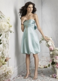 Hot Sale Strapless Keen Length Aqua Princess Sash working A-line Bridesmaid Dress/ wedding party dress