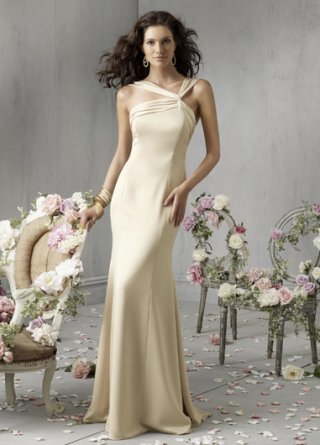 Cheap Cream Asymmetrical Straps Floor Length Mermaid Bridesmaid Dress