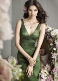 V-neck Deep Green Tea Length Cheap Empire Design Bridesmaid Dress/ wedding party dress