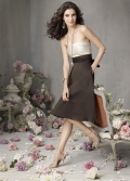 Formal A-line Strapless Keen Length cream and gray satin Bridesmaid Dress WIth Sash