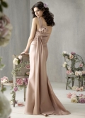One Strap Pleated Cheap Long Length Mermaid/ Trumpet Satin Lace up Bridesmaid Dress Under 100