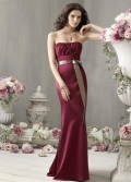 Strapless Mermaid/ Trumpet Wine Red Long Sash Backless Floor length Bridesmaid Dress/ evening dress