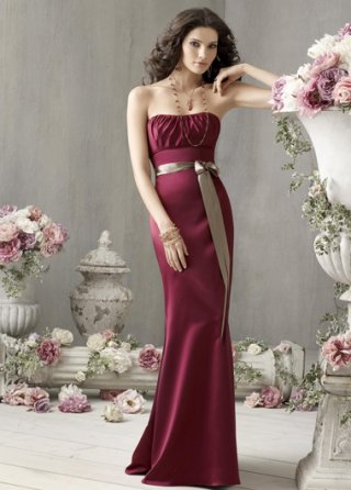 Strapless Mermaid/ Trumpet Wine Red Long Sash Backless Floor length Bridesmaid Dress/ evening dress