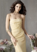 Lovely Light Yellow Strapless Pleated Simple elegant Sheath Bridesmaid Dress 2011
