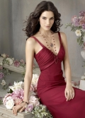 Charming Red V-neck Backless A-line Knee length chiffon Evening dress/ Bridesmaid Dress