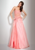 Princess Light Pink Strapless A-line Emborider Appliques Satin Prom Gown Hot Sale