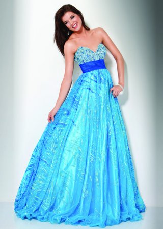 Empire Waist Blue Sweetheart a-line Design Sash lacing up Prom Dress