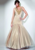 Glamorous Cream V-neck New Style Cheap Trumpet/ Mermaid Design Floor length Prom Dress