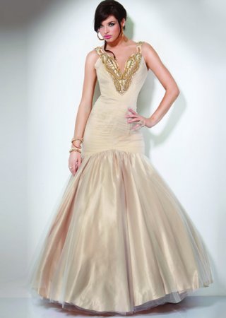 Glamorous Cream V-neck New Style Cheap Trumpet/ Mermaid Design Floor length Prom Dress
