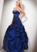 Elegant Beads Working Pleated A-line Wrinkled Design Puffed floor length ball gown/ Prom Dress