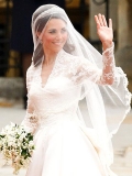 Royal A-line Princess Lace Satin Royal Length Train V-neck Wedding Dress inspired by Kate Middleton