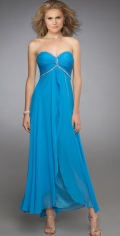 Simple Dropped Chiffon Furcation Beadings And Ruched Sweetheart Neckline Strapless Evening Dress